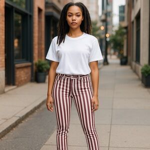 ❄️ Free People | Womens Red Stripe Stretch Skinny Ankle Cropped Jeans Size 26
